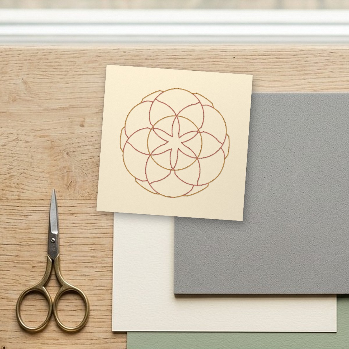 Geometric seed of life stitched design