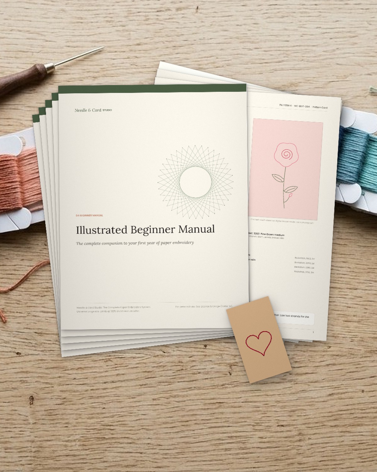 Beginner manual and pattern collection with embroidery thread